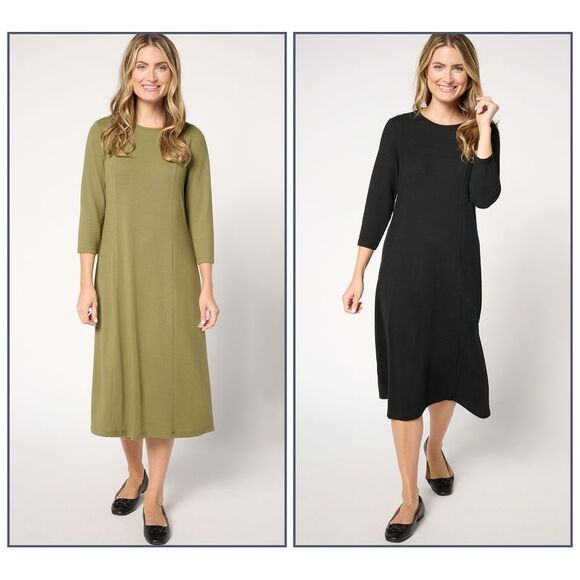 Denim & Co. Women's Petite Dress 2XP Essentials Heavenly Jersey Black A673519 - Picture 1 of 4